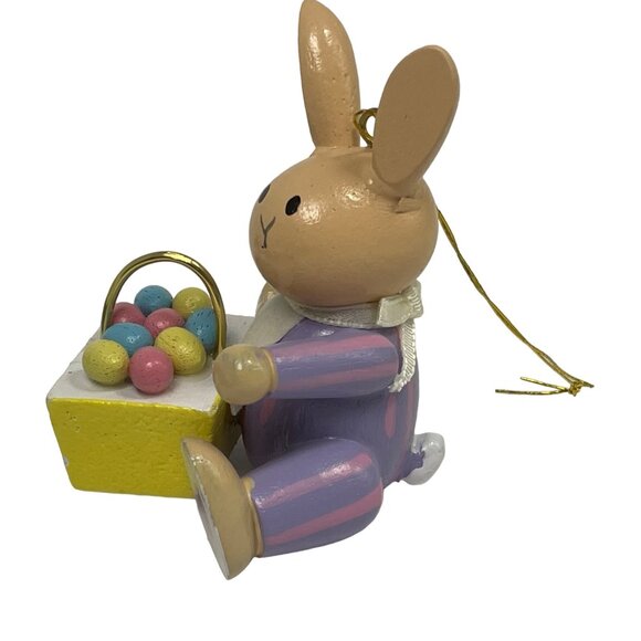 Wooden Bunny Ornament With Basket Of Easter Eggs - Picture 2 of 8
